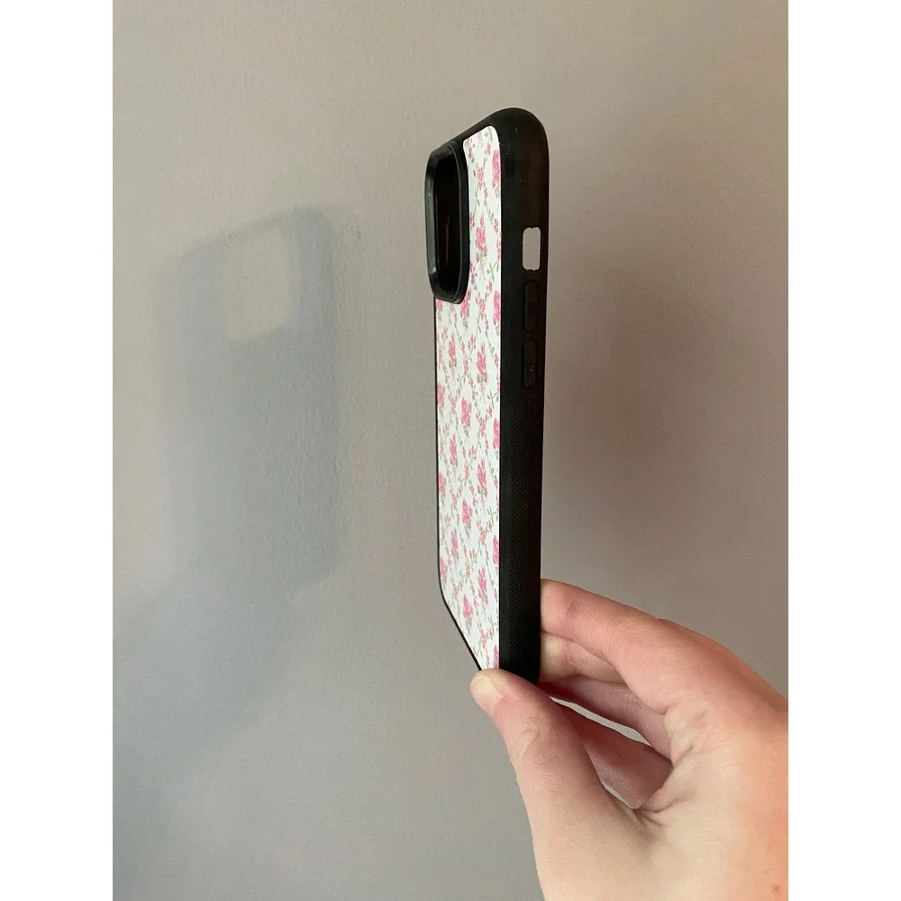 iPhone 15 Pro Max‎ Case Womens Pink Cream Floral Rose Trellis Bumper